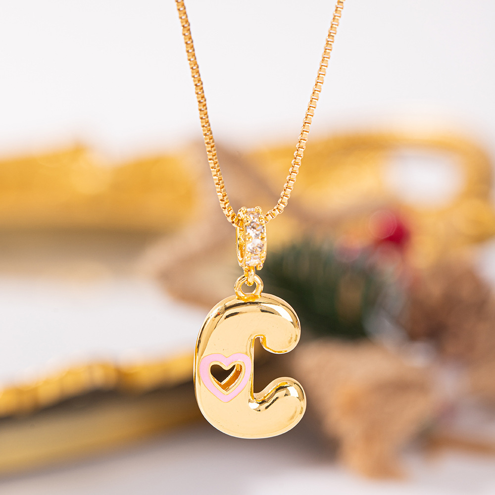 Women's Chunky Bubble Alphabet Pendant Necklace, Retro Minimalist Gift